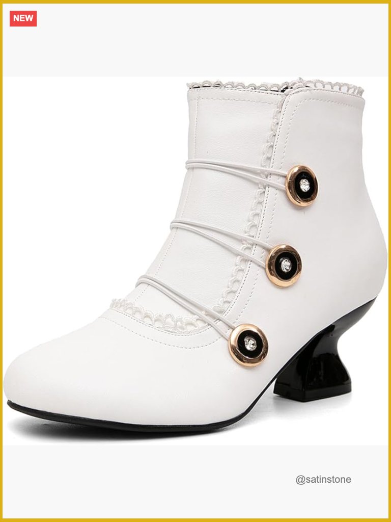Women's Low Heel Ankle Boots Lace Up Buttons Side Zipper Round Toe Vintage